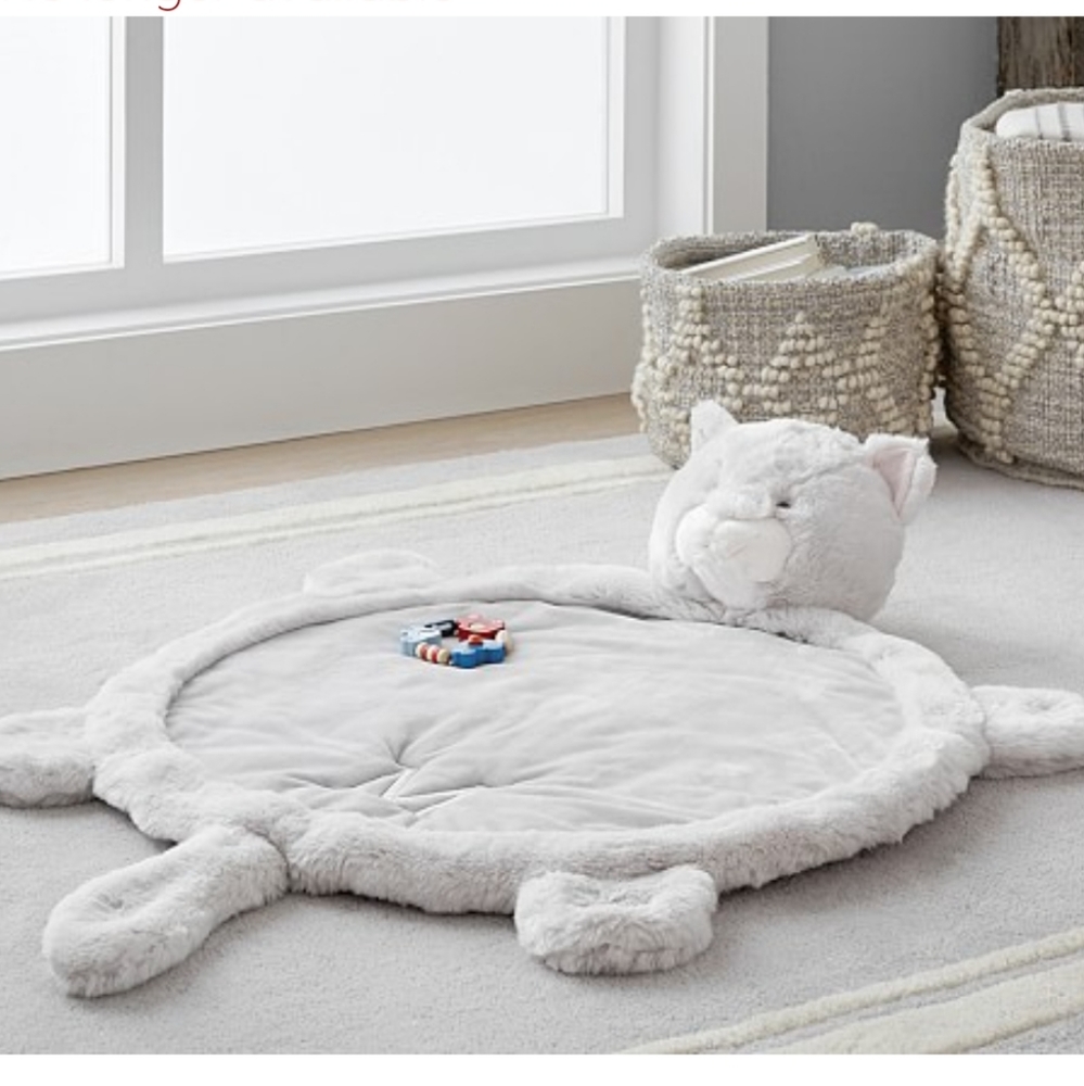 Pottery Barn Kids Plush Gray Cat Play Mat